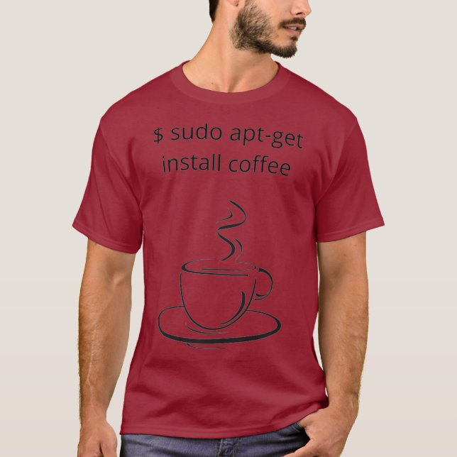 Camiseta sudo aptget install café divertido café linu (Anverso)