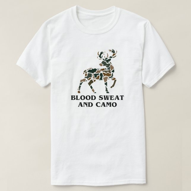 Camiseta Sudor de sangre y camo | Caza de venados (Diseño del anverso)