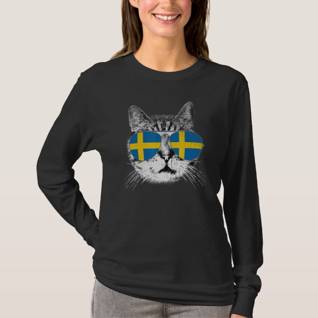 Camiseta Suecia Bandera País Rota Orgullo Gato (Anverso)