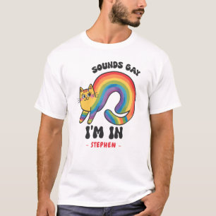 Camiseta Suena gay, estoy adentro - Gato arcoiris Orgullo L