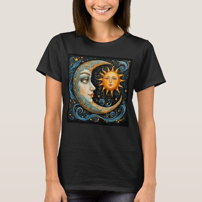 Camiseta Sueño Celeste caprichoso: Luna y Sol. (Anverso)