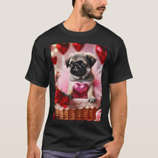 Camiseta Sueño de San Valentín de Pug Pequeño en una Rosada