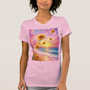 Camiseta Sueño Marino de Girasoles: Atardecer en la Playa