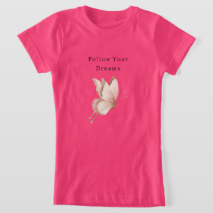 Camiseta Sueños de Mariposa de Crema Rosa Sonrojada