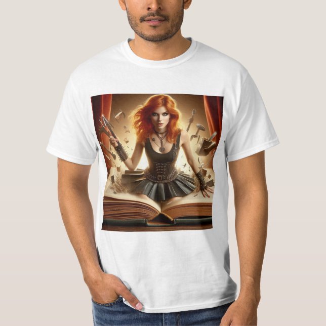 Camiseta Sueños de papel: mujer escapando de las páginas (Anverso)
