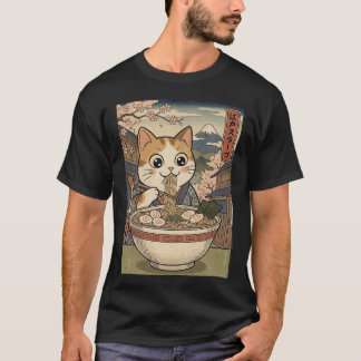 Camiseta Sueños de Ramen de Neko – Gato de estilo grabado e