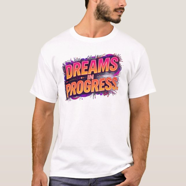 Camiseta Sueños en Progreso | Cita Neón Motivacional en Neg (Anverso)