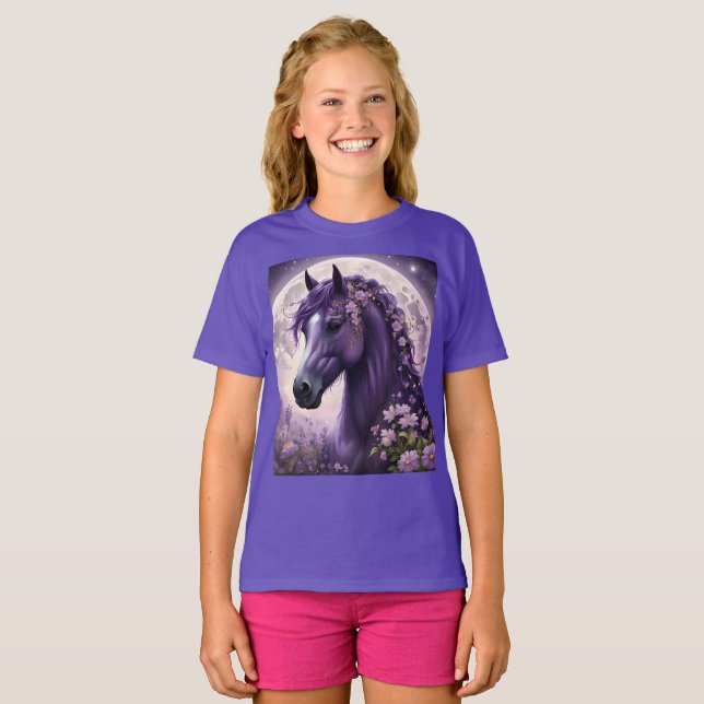 Camiseta "Sueños florecientes: el caballo morado de la fant (Anverso completo)