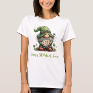 Camiseta Suerte del gnomo irlandés con letrero de trébol de
