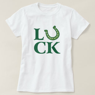 Camiseta Suerte del Tee Irlandés, Shamrock Lucky Horse Shoe