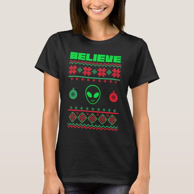 Camiseta Suéter, Navidades feos y alienígenas creen en Sant (Anverso)