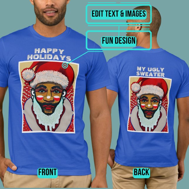 Camiseta "Suéter" negro de festividad Santa (Please enjoy our design and see the others in the collection.)