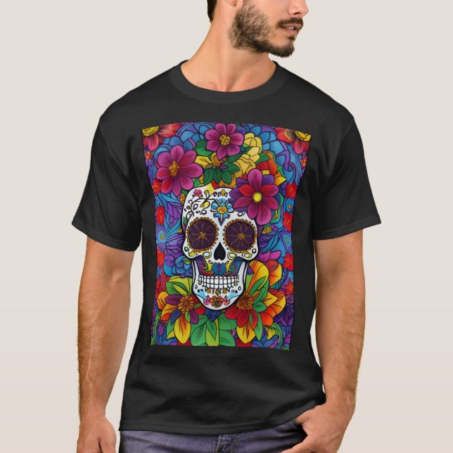 Camiseta Sugar Skull Art - Fiesta Floral (Anverso)