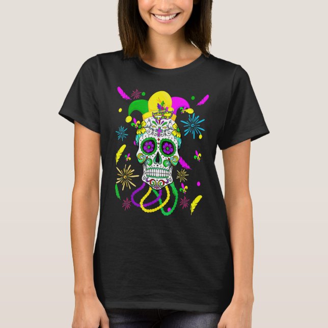 Camiseta Sugar Skull Carnival Mask Jester Hat Mardi Gras Gi (Anverso)