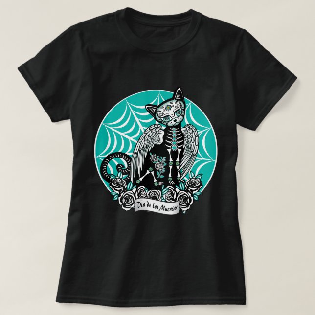 Camiseta Sugar Skull Cat (Diseño del anverso)