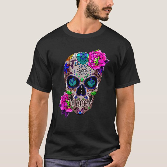 Camiseta Sugar Skull Day Of The Dead Cool Bone Head Skulls  (Anverso)