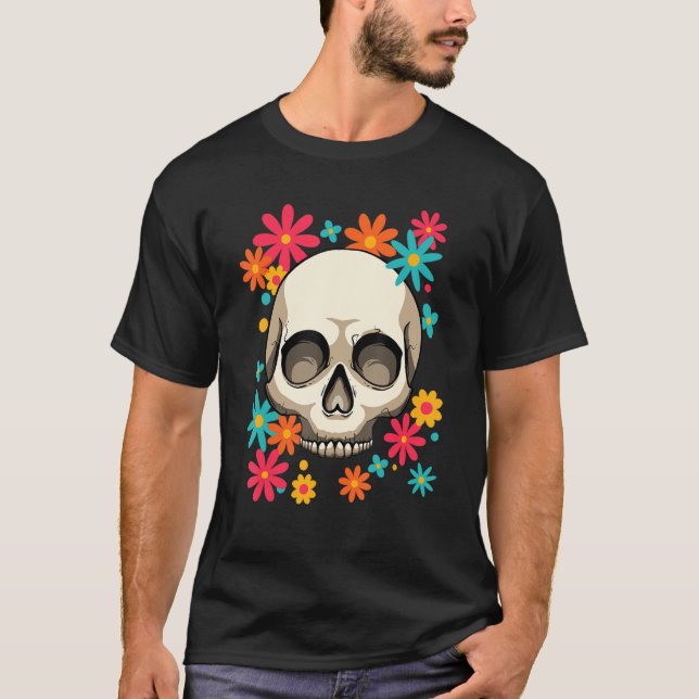 Camiseta Sugar Skull Dia De Muertos Floral Day of The Dead  (Anverso)