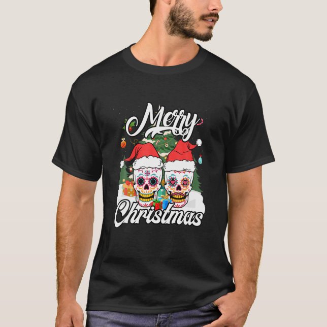 Camiseta Sugar Skull Feliz Navidad Santa Navidad Familia (Anverso)