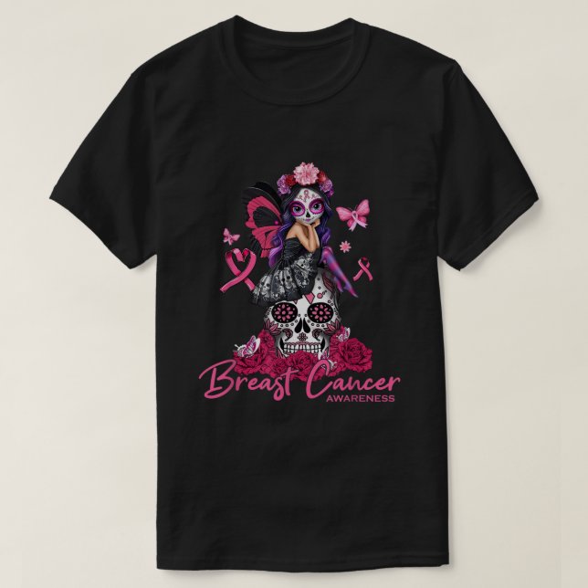 Camiseta Sugar Skull Fight Breast Cancer Awareness Like A G (Diseño del anverso)