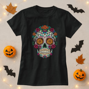 Camiseta Sugar Skull Floral Halloween Calavera
