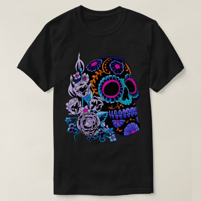 Camiseta Sugar Skull Flowers Day Of The Dead Dia Muertos Gi (Diseño del anverso)