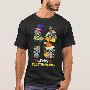 Camiseta Sugar Skull Hallothanksmas Halloween Thanksgiving
