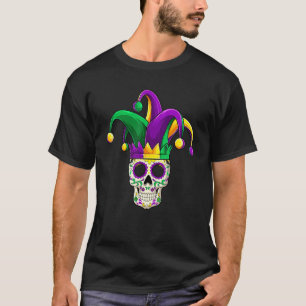 Camiseta Sugar Skull Jester Costume Mardi Gras , Hombres Ad