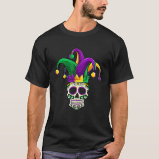 Camiseta Sugar Skull Mardi Gras , Jester Costumbres Hombres