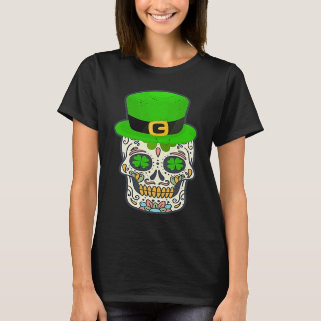 Camiseta Sugar Skull Saint Patricks Day Of Dead Lucky Hallo (Anverso)