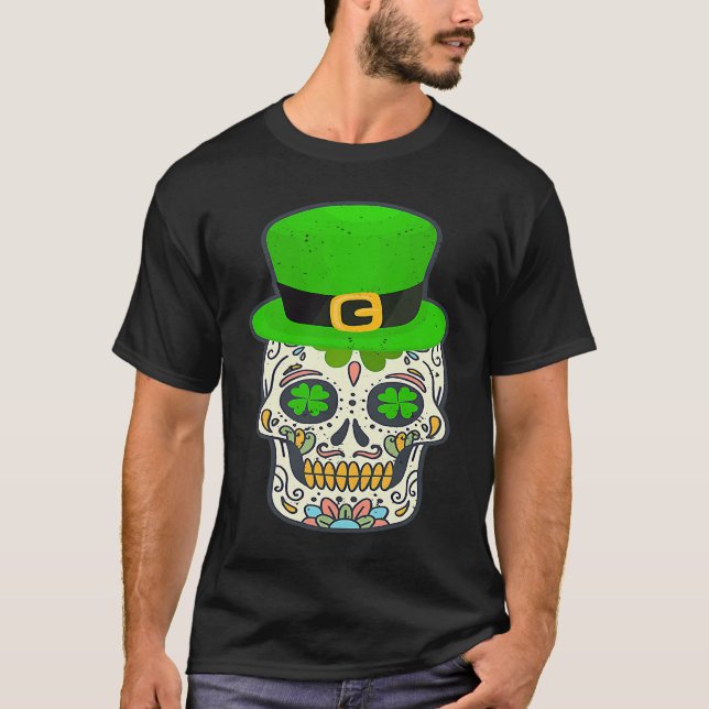 Camiseta Sugar Skull Saint Patricks Day Of Dead Lucky Hallo (Anverso)