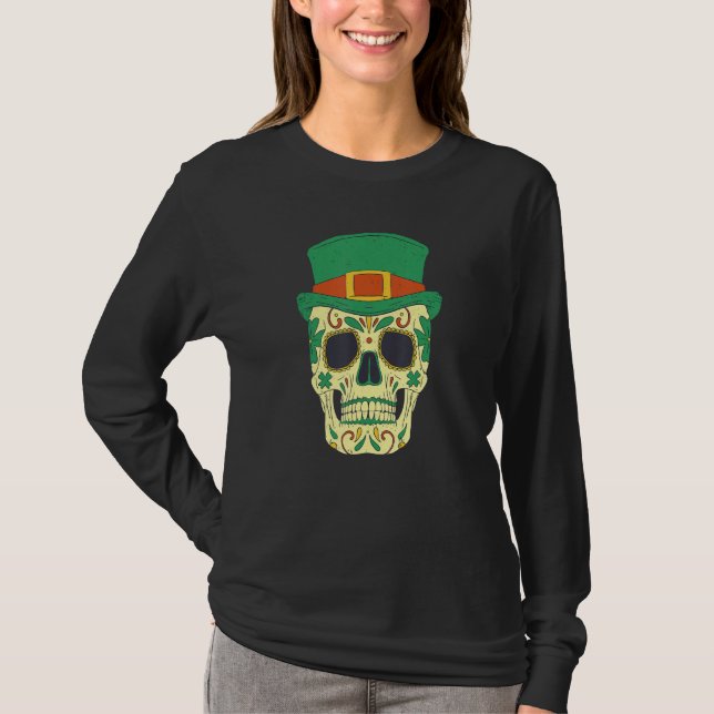 Camiseta Sugar Skull Saint Patricks Day of Dead Mexican Men (Anverso)