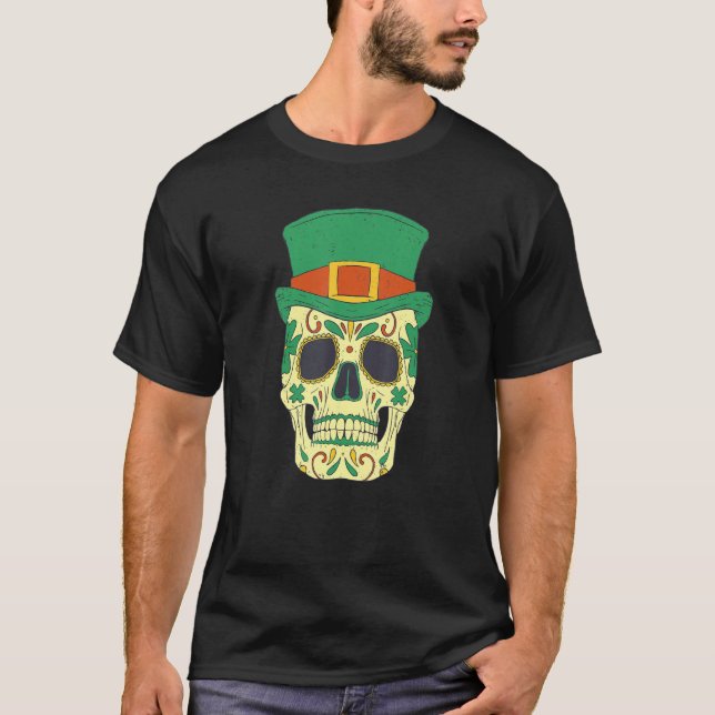 Camiseta Sugar Skull Saint Patricks Day of Dead Mexican Men (Anverso)