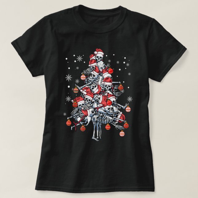 Camiseta Sugar Skull Santa Hat Christmas Tree Funny Xmas (Diseño del anverso)