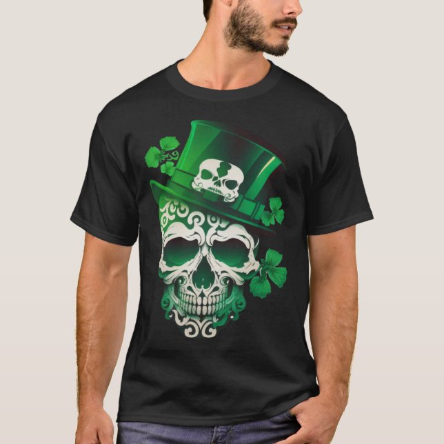 Camiseta Sugar Skull St Patricks Day Irish Skull Leprechaun (Anverso)