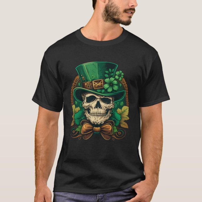 Camiseta Sugar Skull St Patricks Day Irish Skull Leprechaun (Anverso)