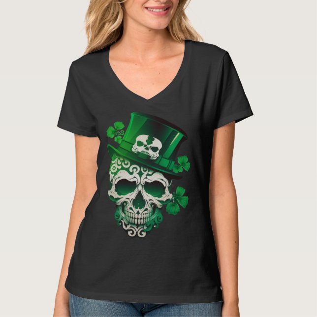 Camiseta Sugar Skull St Patricks Day Irish Skull Leprechaun (Anverso)