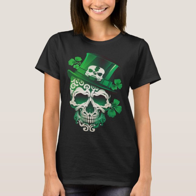 Camiseta Sugar Skull St Patricks Day Irish Skull Leprechaun (Anverso)