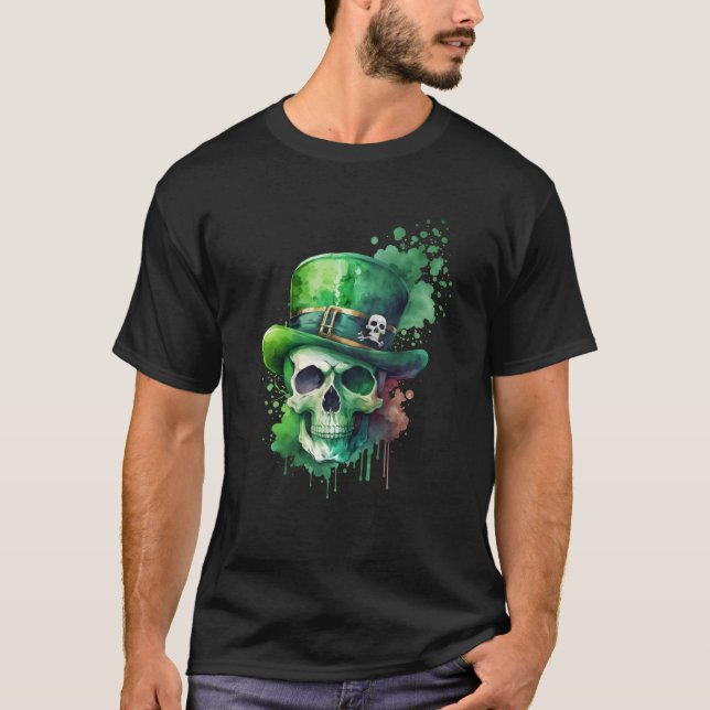 Camiseta Sugar Skull St Patricks Day Irish Skull Leprechaun (Anverso)