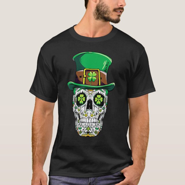Camiseta Sugar Skull St Patricks Day Of The Dead Women Men  (Anverso)
