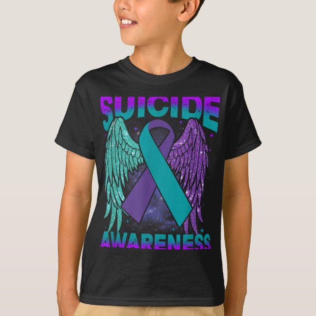 Camiseta Suicide Awareness Clothing Wings Ribbon Suicide Pr (Anverso)