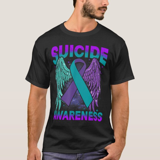 Camiseta Suicide Awareness Clothing Wings Ribbon Suicide Pr (Anverso)