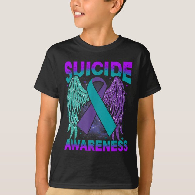 Camiseta Suicide Awareness Clothing Wings Ribbon Suicide Pr (Anverso)