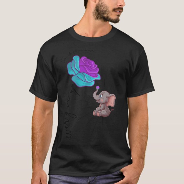 Camiseta Suicide Awareness Flower Elephant Ribbon Graphic  (Anverso)