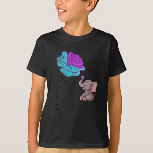Camiseta Suicide Awareness Flower Elephant Ribbon Graphic  (Anverso)