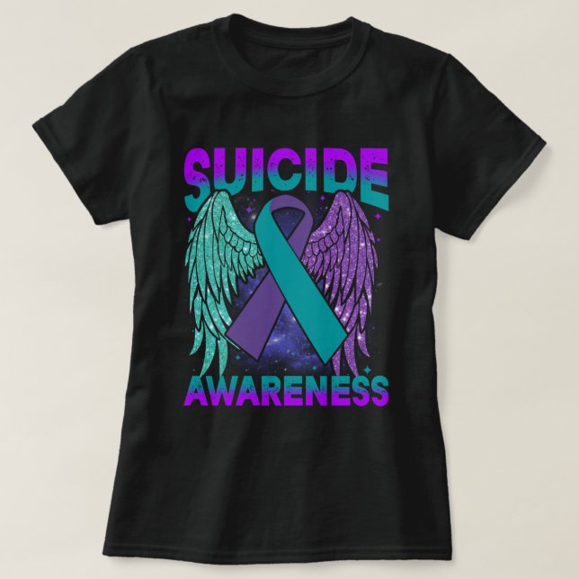 Camiseta Suicide Awareness Shirt Wings and Ribbon Suicide P (Diseño del anverso)