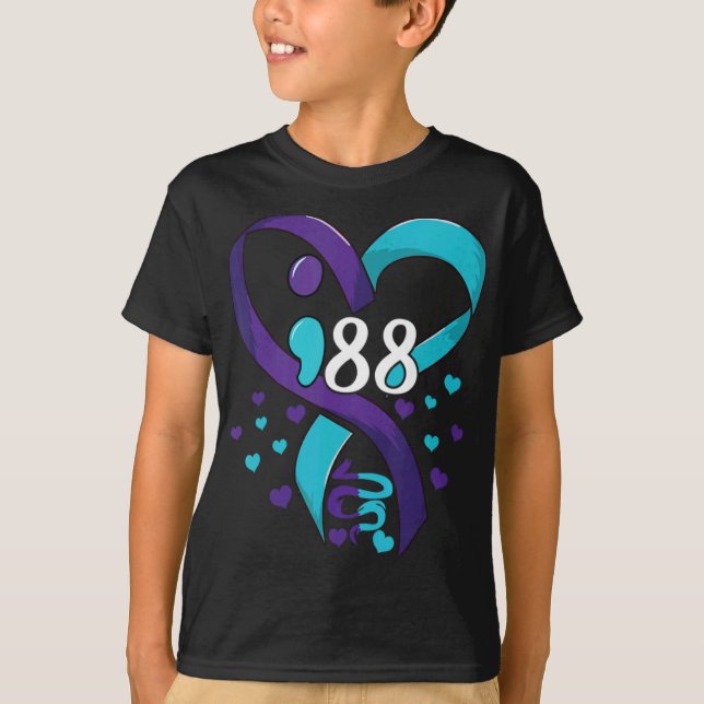 Camiseta Suicide Prevention Awareness 988 Heart Teal And Pu (Anverso)