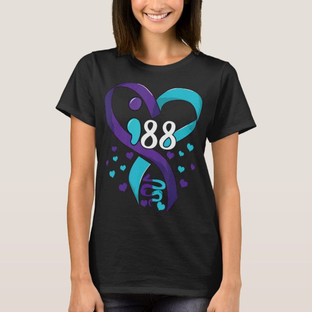 Camiseta Suicide Prevention Awareness 988 Heart Teal And Pu (Anverso)