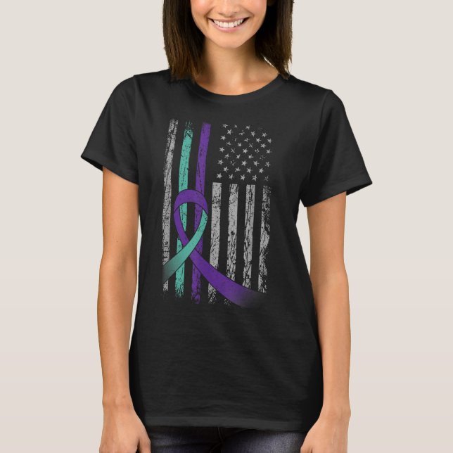 Camiseta Suicide Prevention Awareness America Flag Teal Pur (Anverso)
