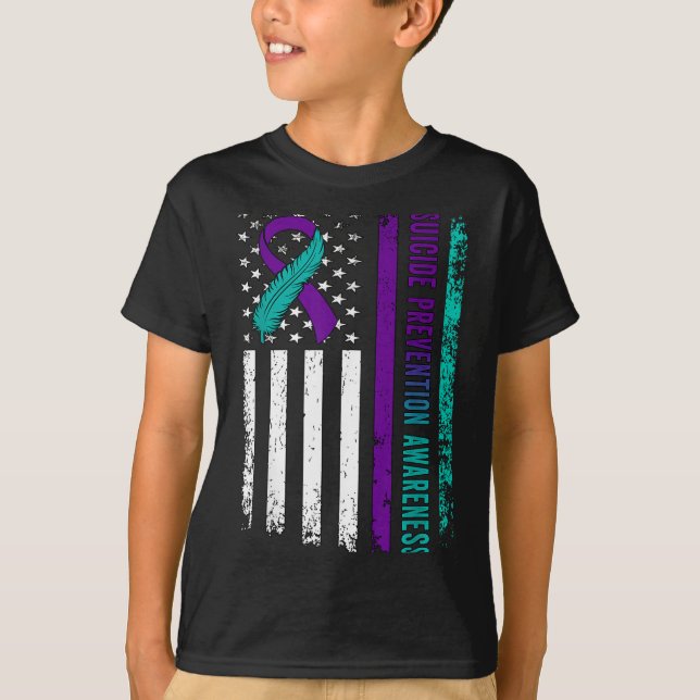 Camiseta Suicide Prevention Awareness American Flag Ribbon  (Anverso)
