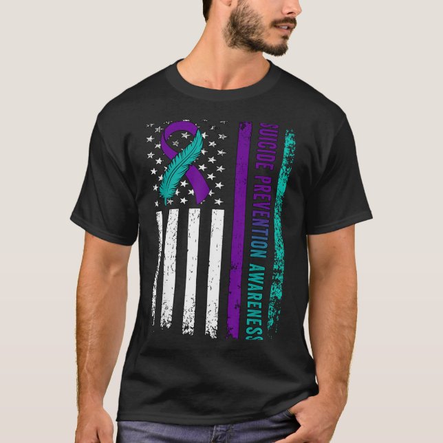 Camiseta Suicide Prevention Awareness American Flag Ribbon  (Anverso)